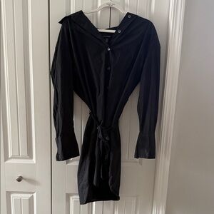 Banana Republic Black Long-Sleeve Tie-Waist Shirt Dress